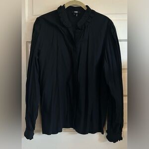 NWOT PAIGE Black Button Down Blouse with Ruffle Details, size L